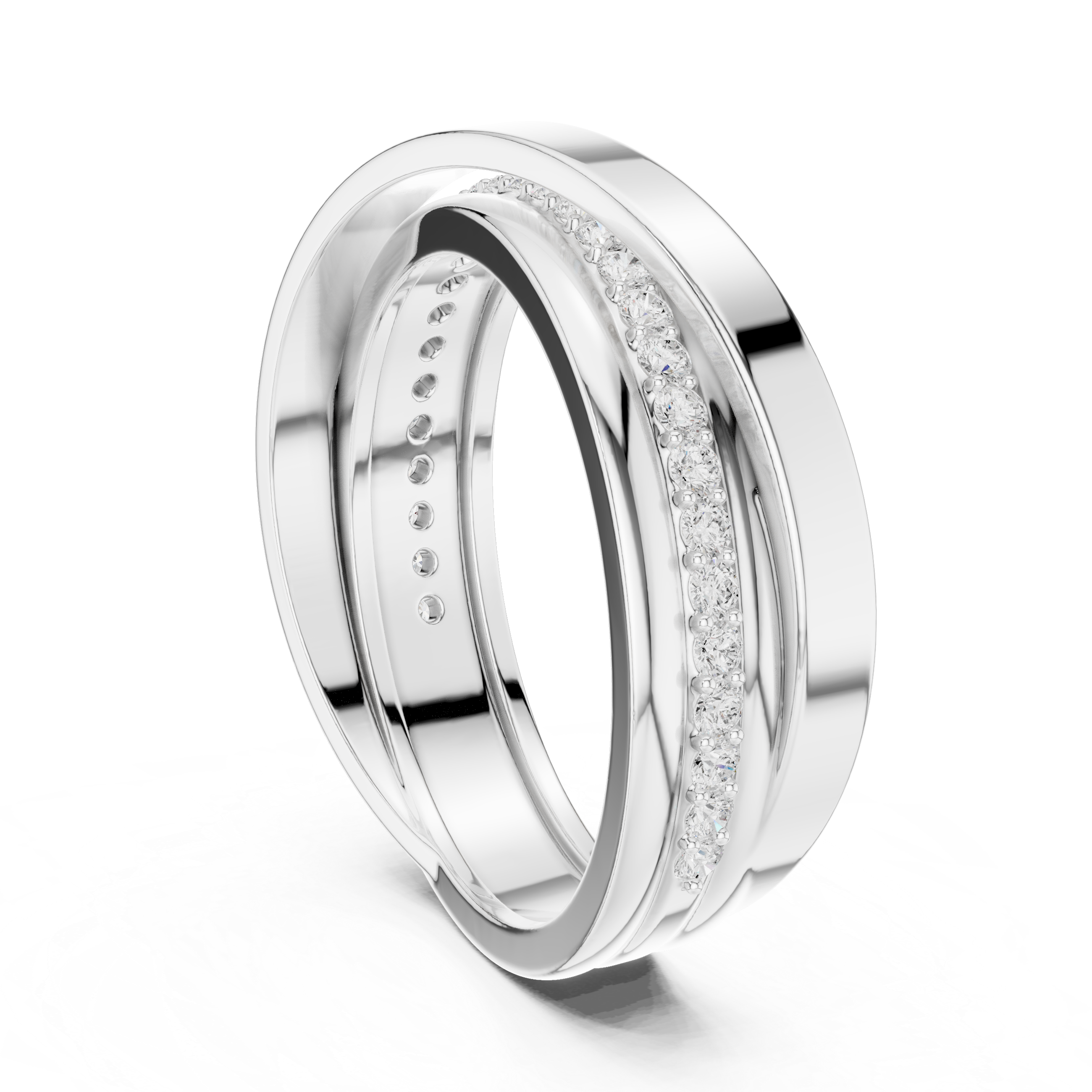 Round Diamond Criss-Cross Men's Band Ring
