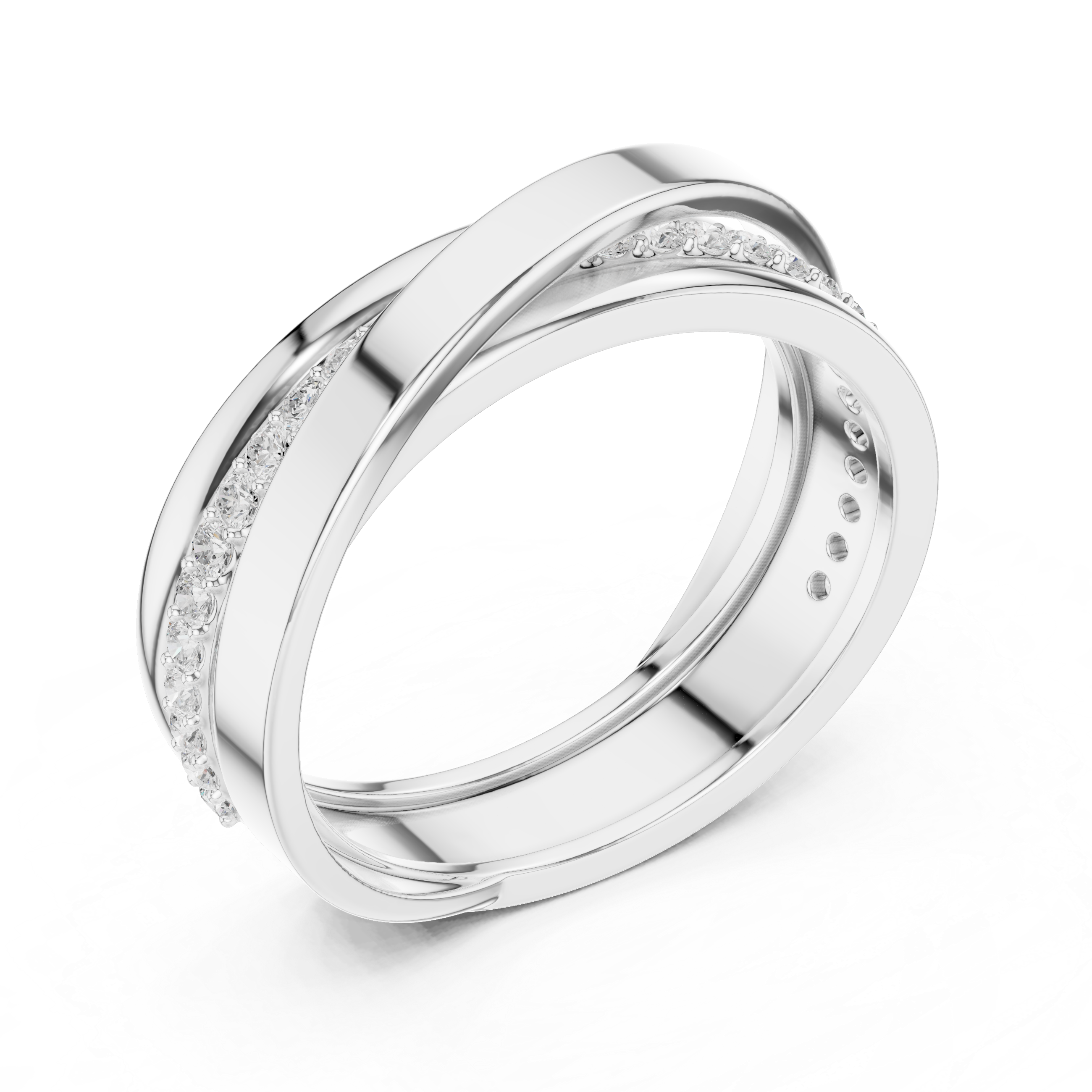 Round Diamond Criss-Cross Men's Band Ring