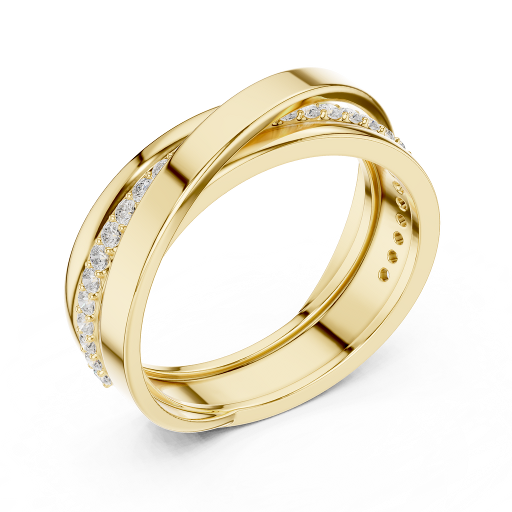 Round Diamond Criss-Cross Men's Band Ring