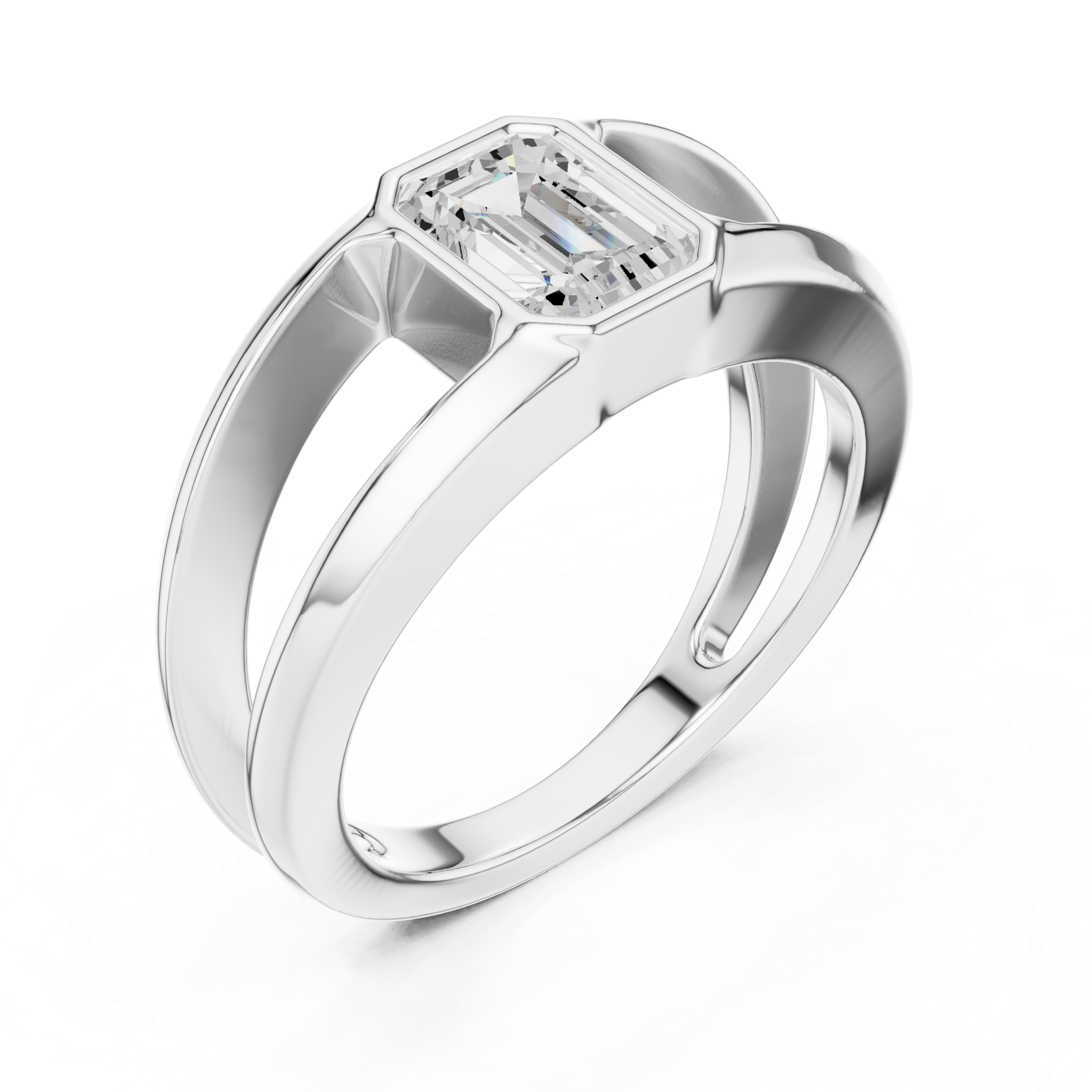 Emerald Cut Diamond Open Gallery Men's Ring