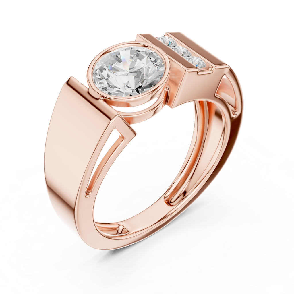 Round Diamond Men's Halo Signet Ring