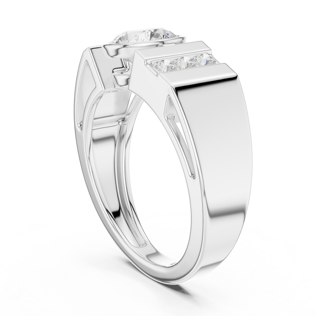 Round Diamond Men's Halo Signet Ring