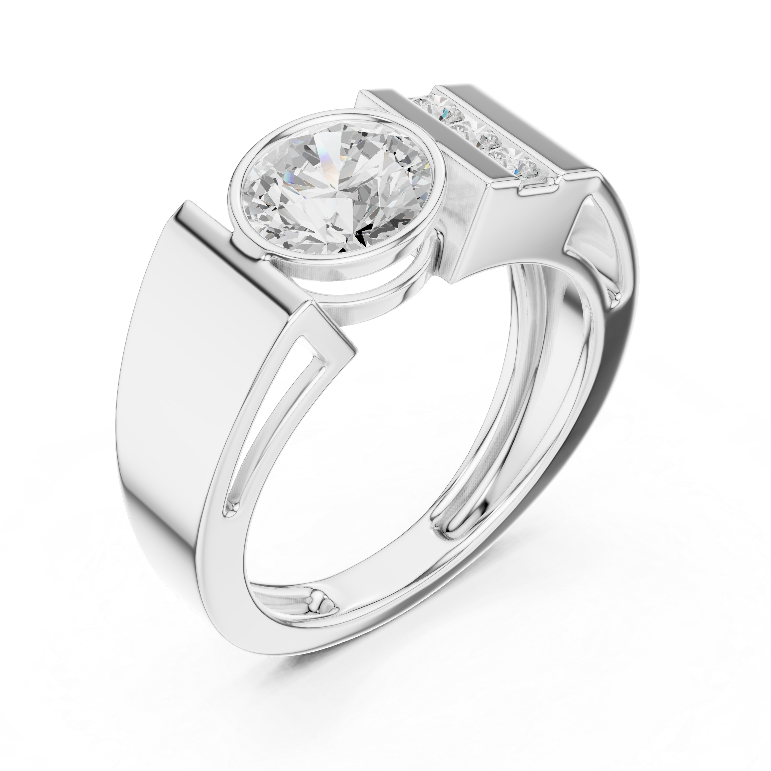 Round Diamond Men's Halo Signet Ring