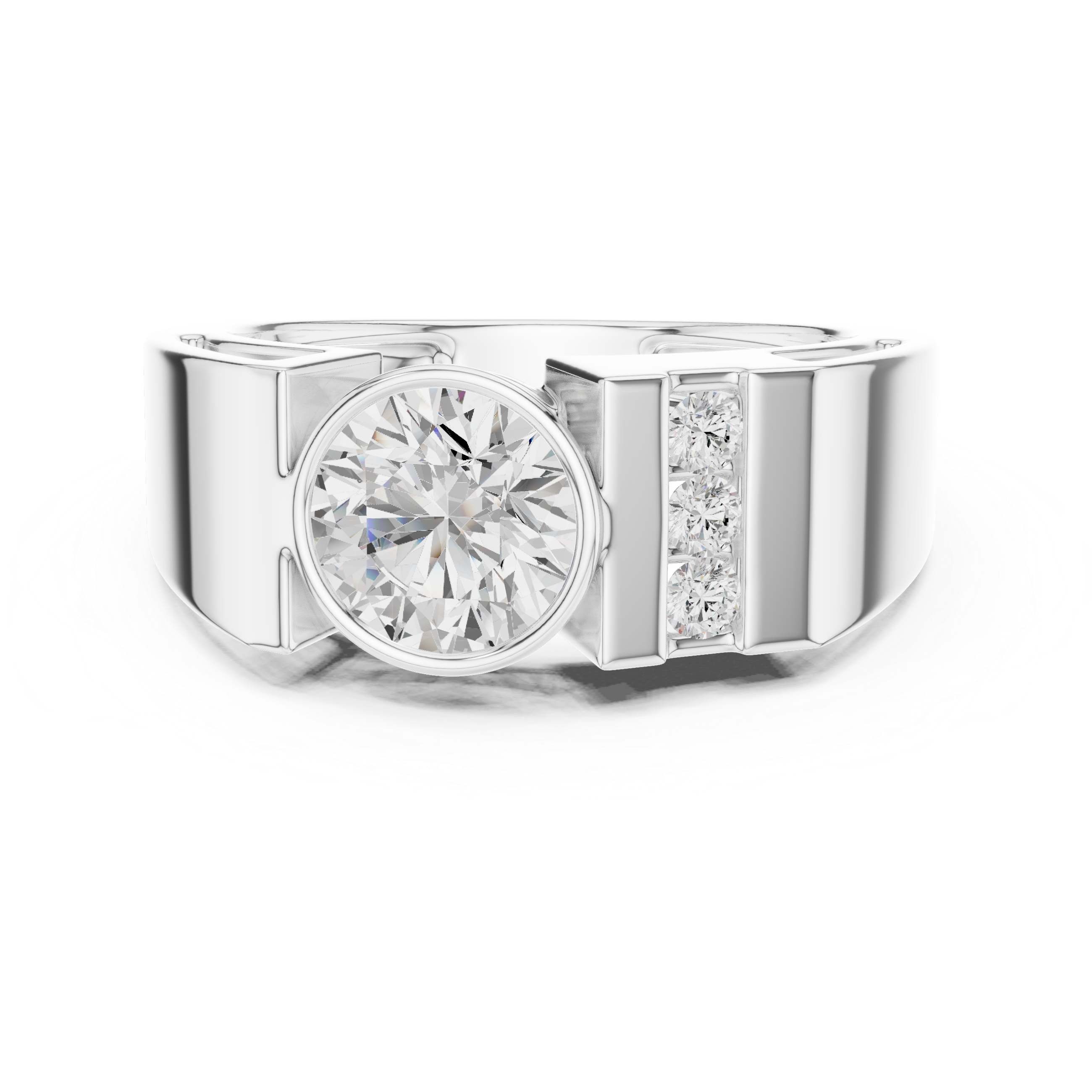 Round Diamond Men's Halo Signet Ring