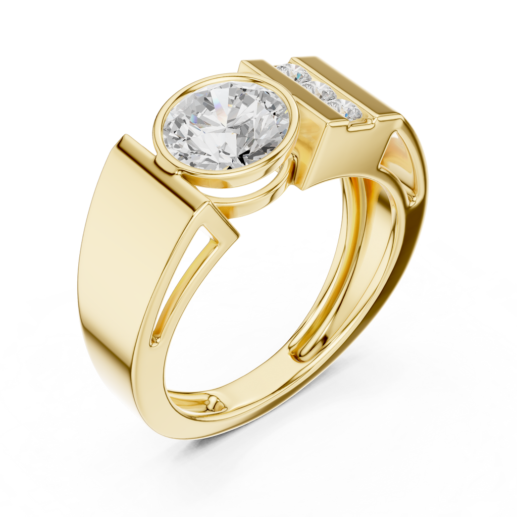 Round Diamond Men's Halo Signet Ring