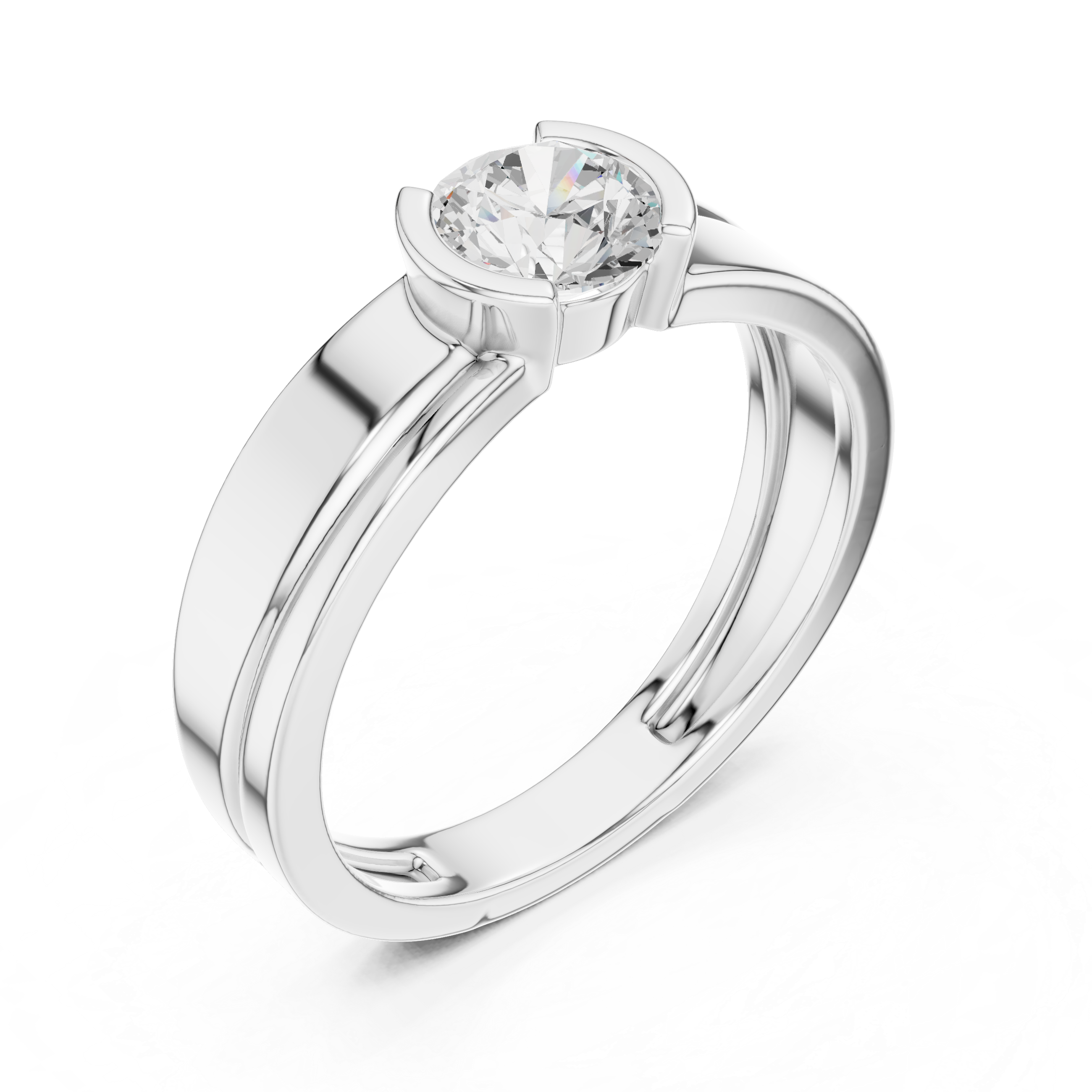 Round Diamond Modern Men's Solitaire Ring