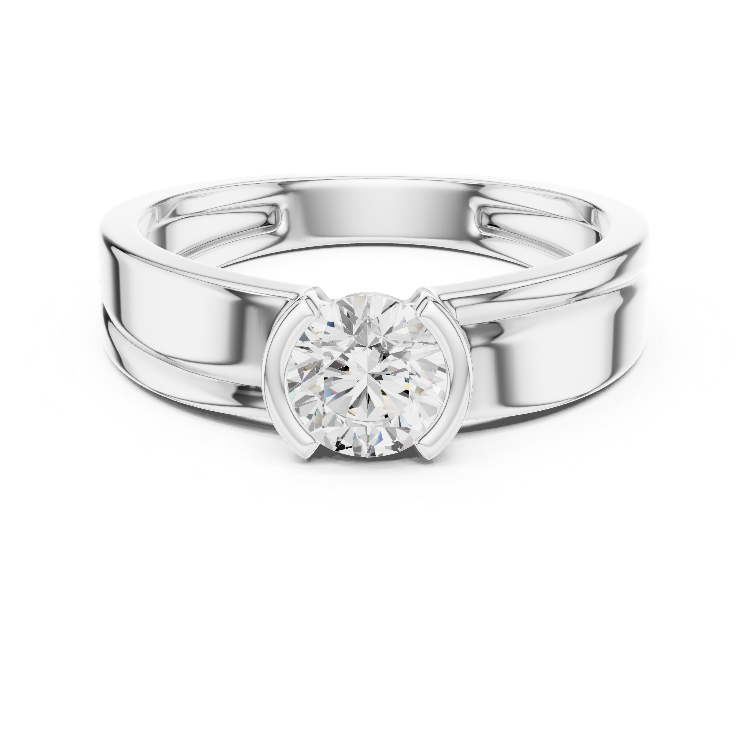 Round Diamond Modern Men's Solitaire Ring