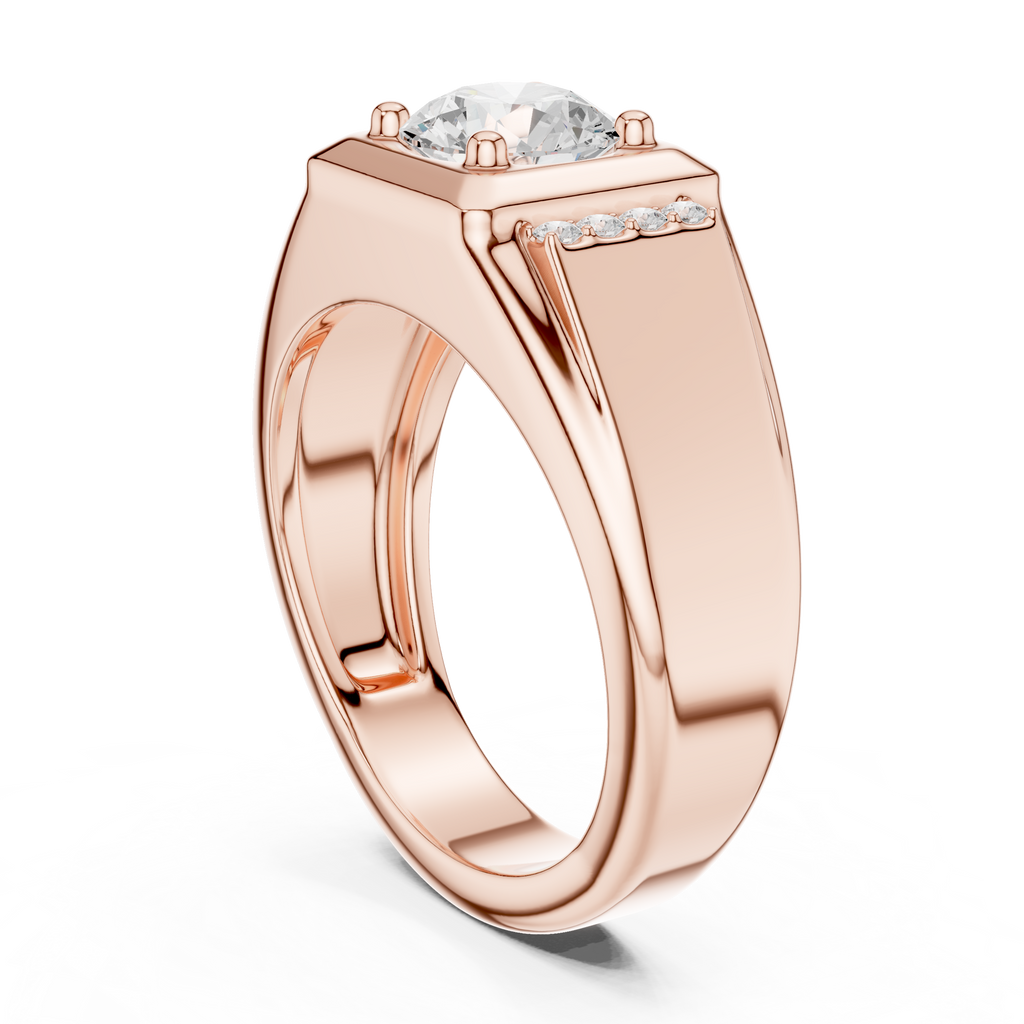 Round Diamond Men's Signet Ring with Side Accents