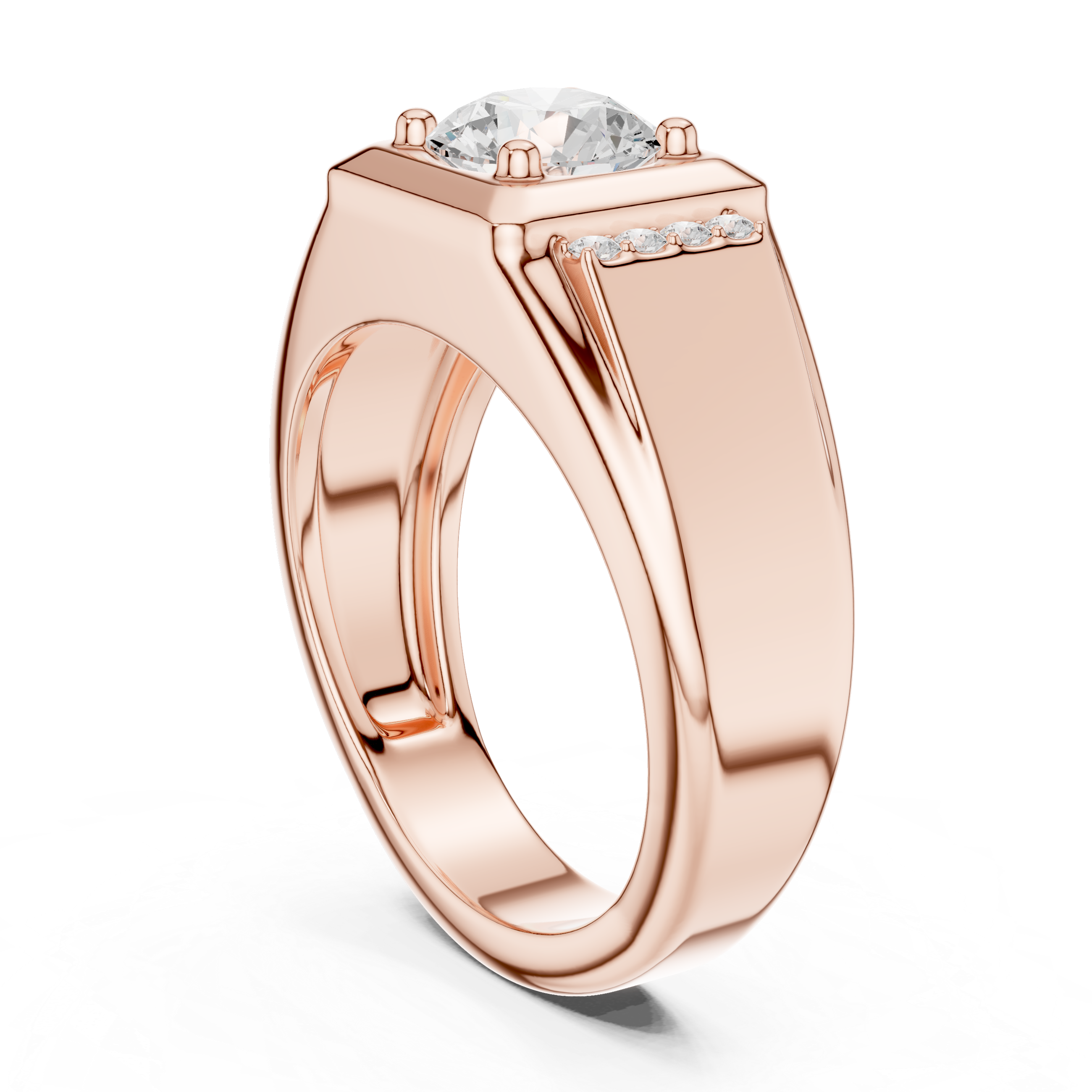 Round Diamond Men's Signet Ring with Side Accents