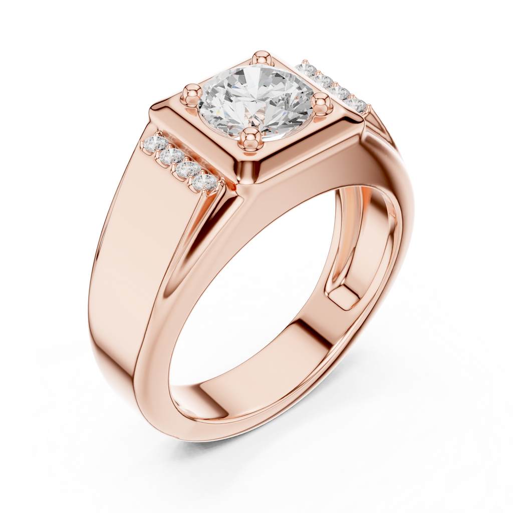 Round Diamond Men's Signet Ring with Side Accents