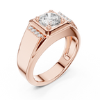 Round Diamond Men's Signet Ring with Side Accents