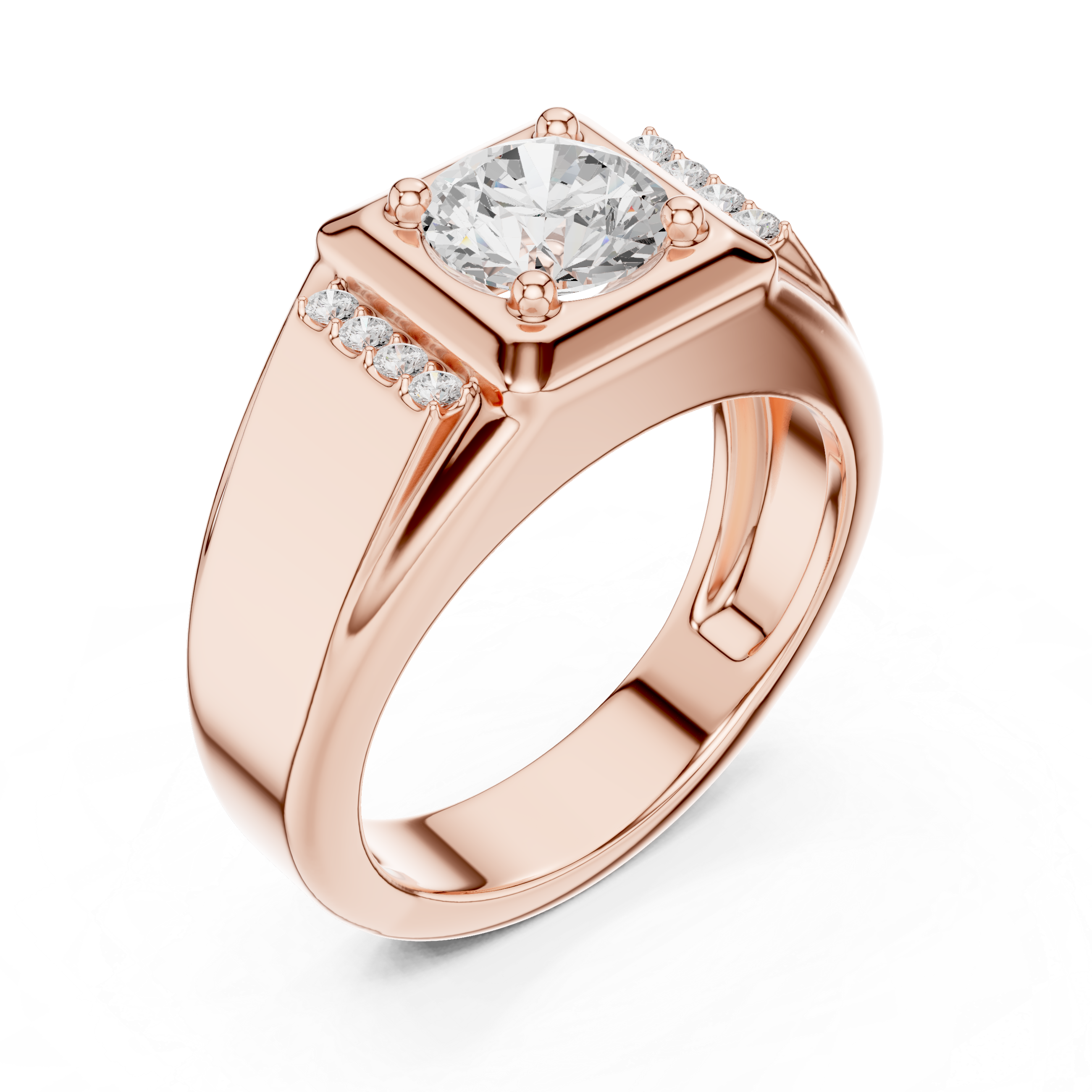 Round Diamond Men's Signet Ring with Side Accents