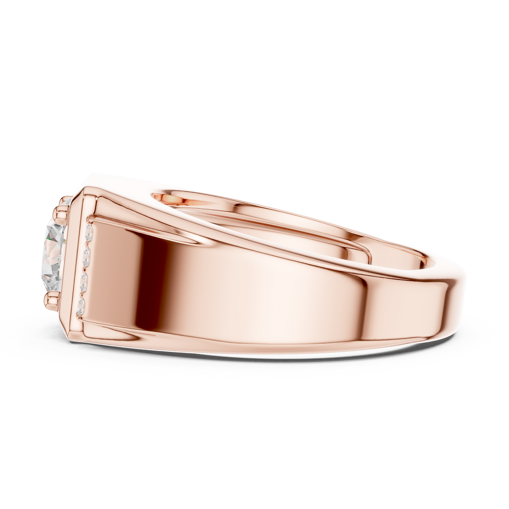Round Diamond Men's Signet Ring with Side Accents