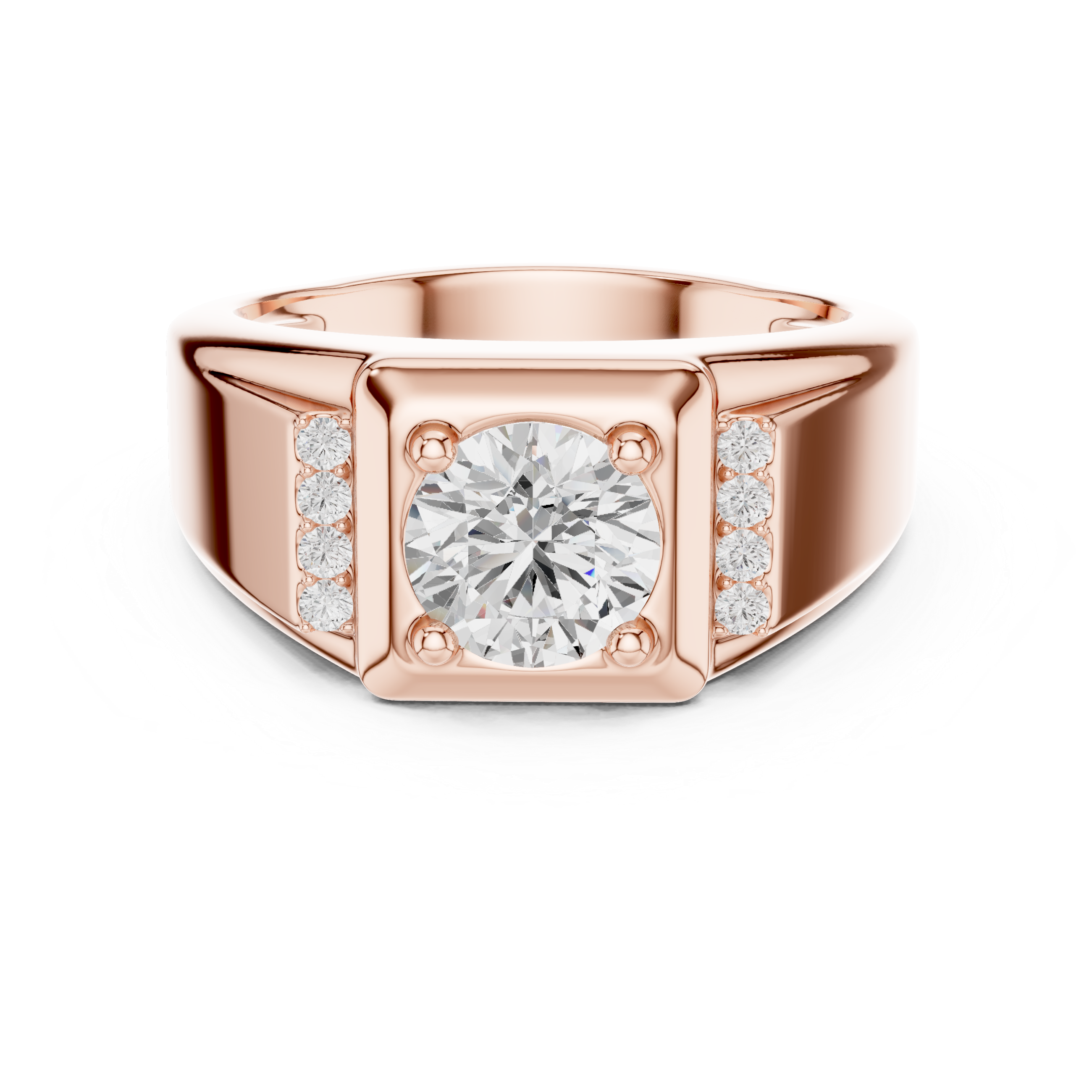 Round Diamond Men's Signet Ring with Side Accents