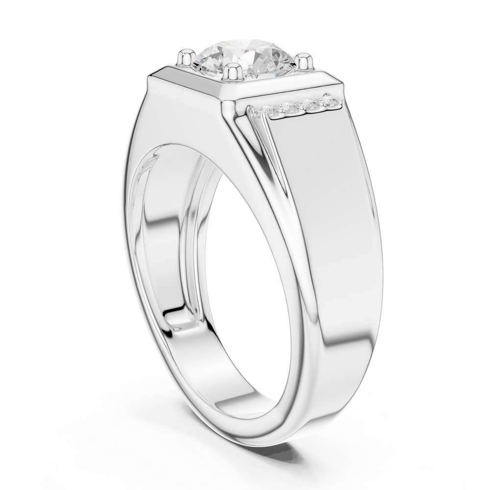 Round Diamond Men's Signet Ring with Side Accents
