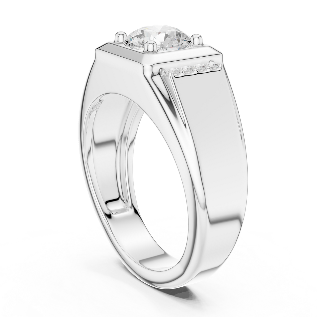 Round Diamond Men's Signet Ring with Side Accents