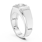 Round Diamond Men's Signet Ring with Side Accents