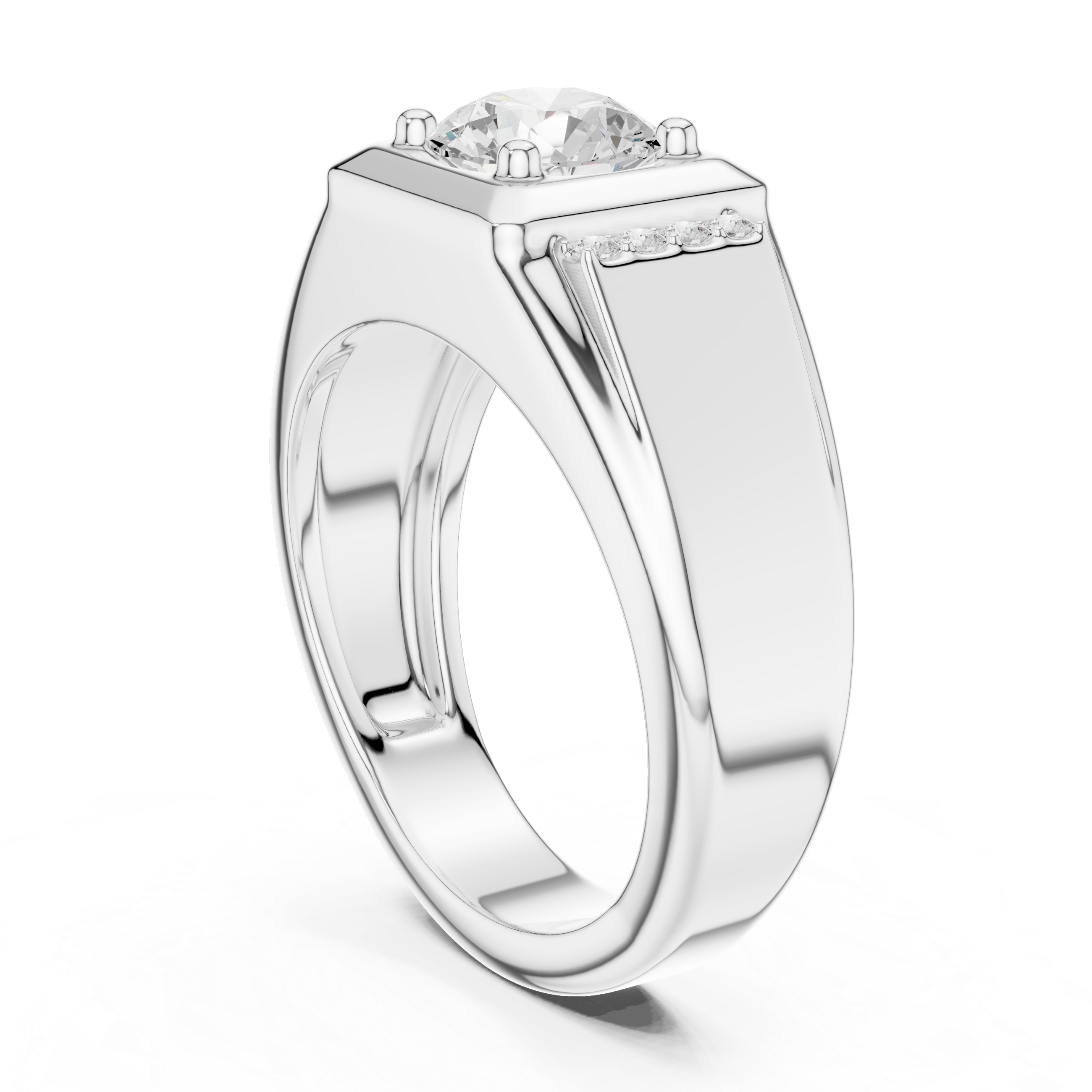 Round Diamond Men's Signet Ring with Side Accents