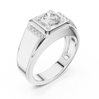 Round Diamond Men's Signet Ring with Side Accents