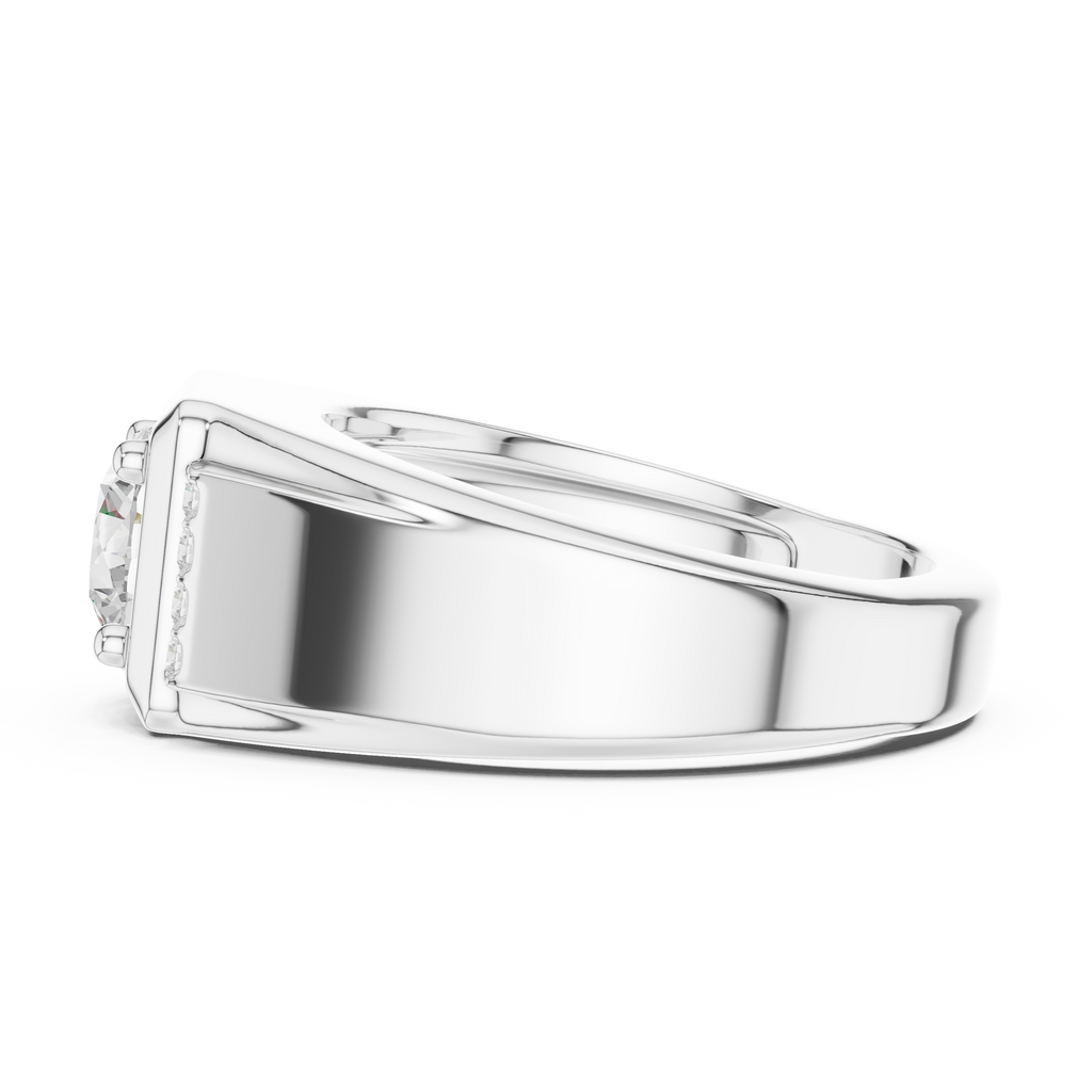Round Diamond Men's Signet Ring with Side Accents