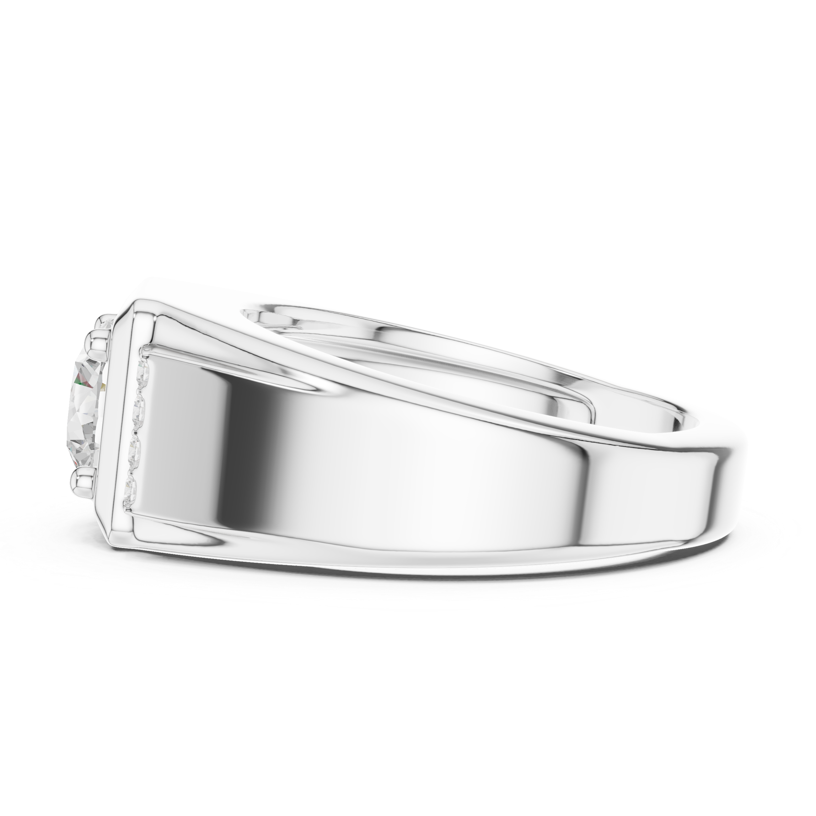 Round Diamond Men's Signet Ring with Side Accents