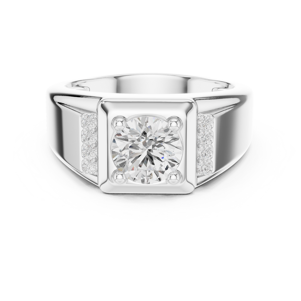 Round Diamond Men's Signet Ring with Side Accents