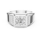 Round Diamond Men's Signet Ring with Side Accents