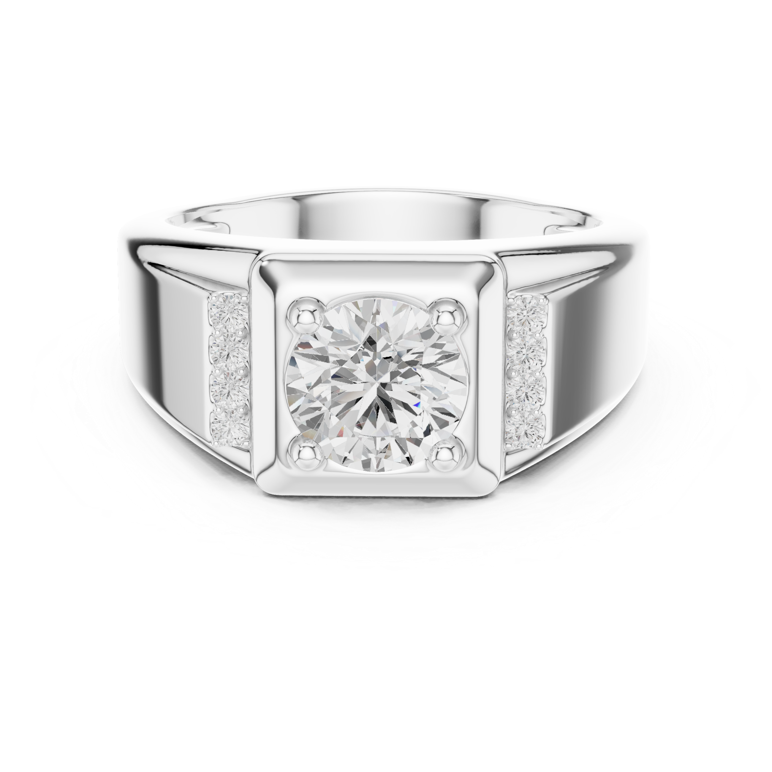 Round Diamond Men's Signet Ring with Side Accents