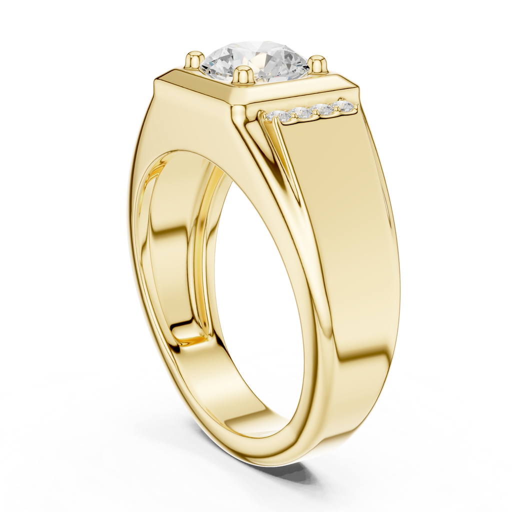 Round Diamond Men's Signet Ring with Side Accents