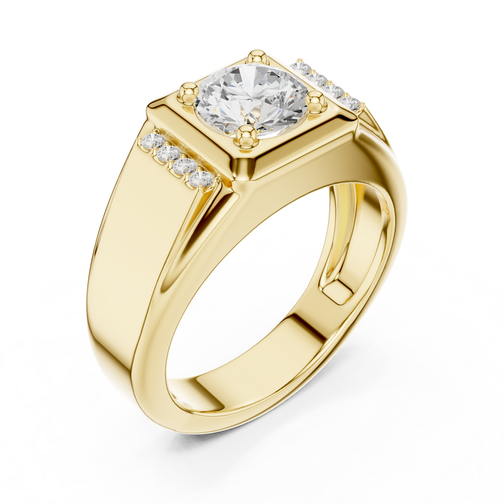 Round Diamond Men's Signet Ring with Side Accents