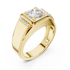 Round Diamond Men's Signet Ring with Side Accents