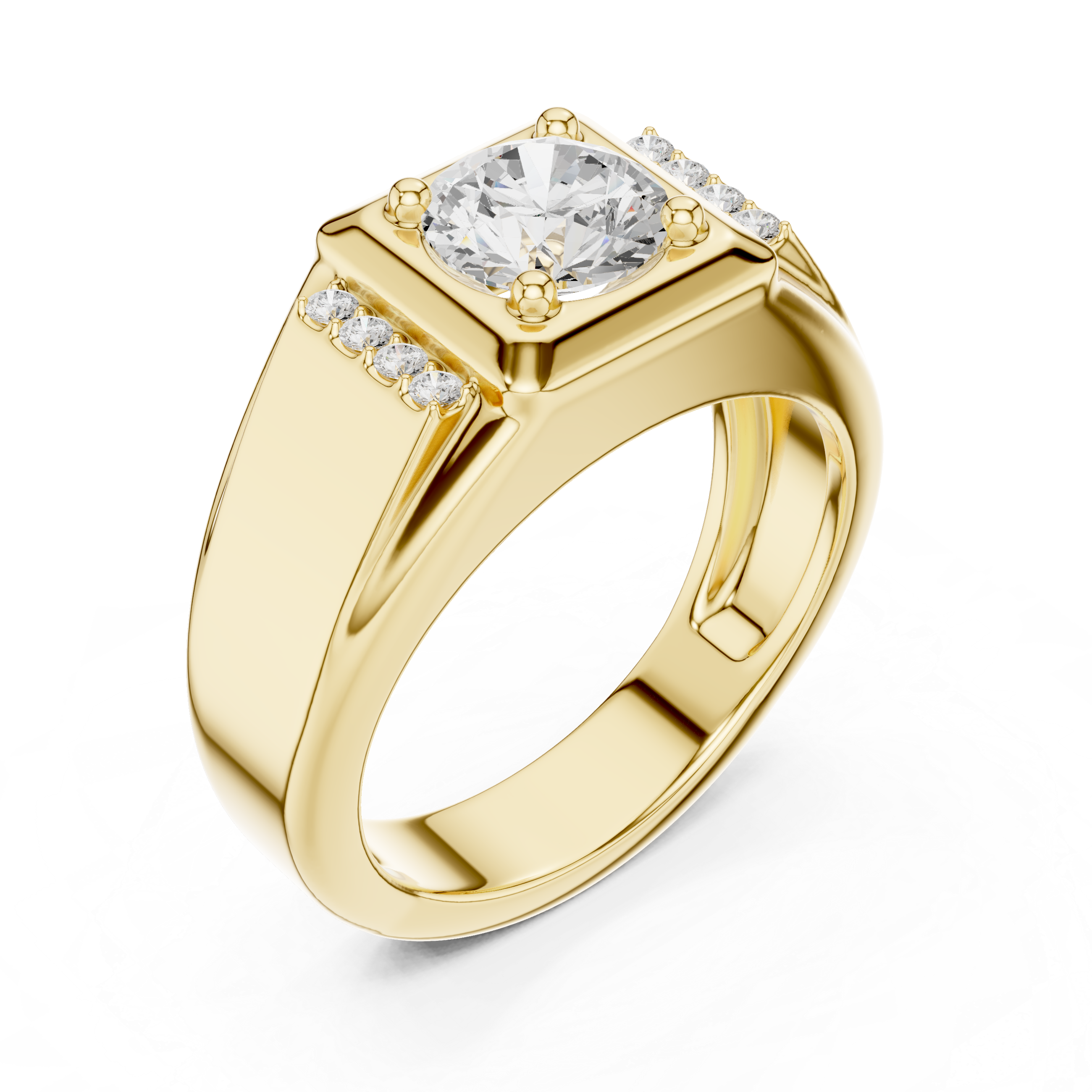Round Diamond Men's Signet Ring with Side Accents