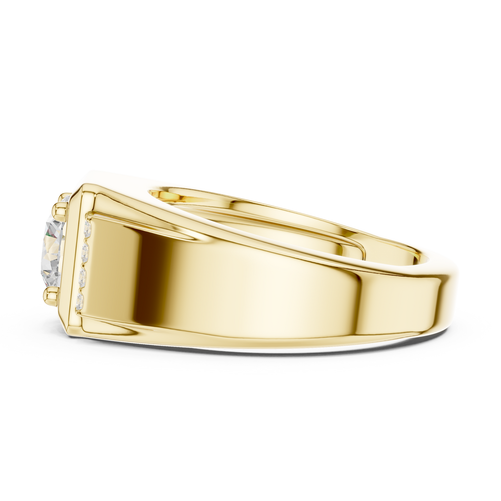 Round Diamond Men's Signet Ring with Side Accents