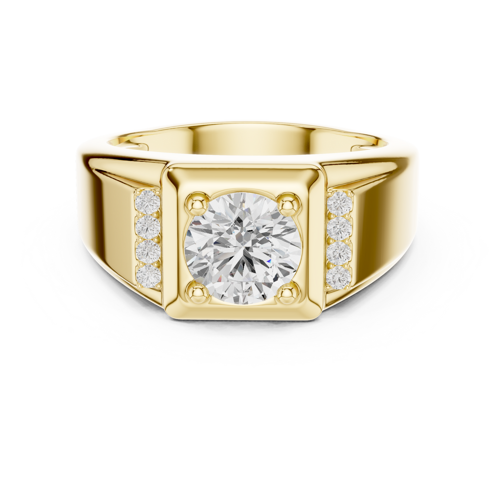 Round Diamond Men's Signet Ring with Side Accents
