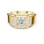 Round Diamond Men's Signet Ring with Side Accents