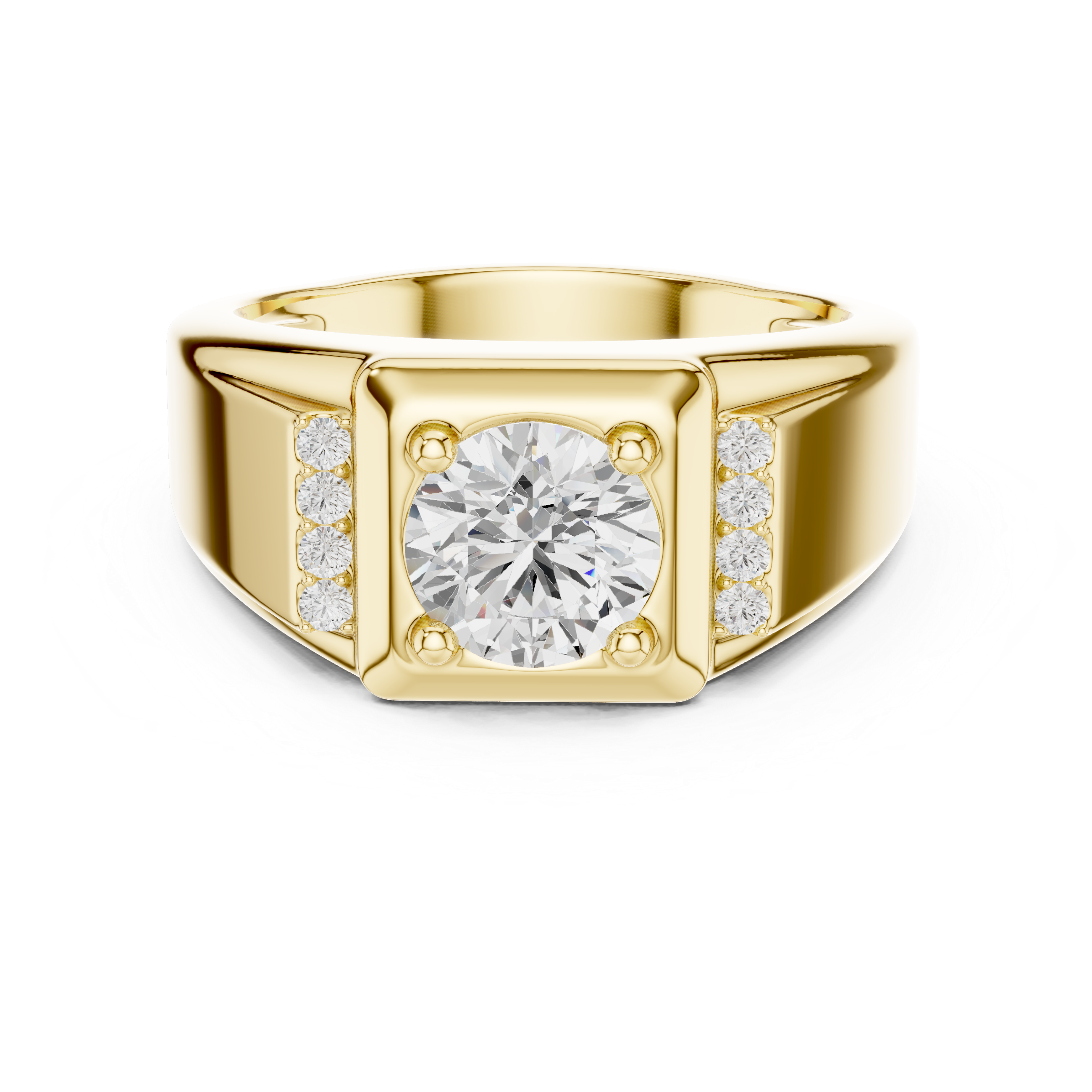 Round Diamond Men's Signet Ring with Side Accents