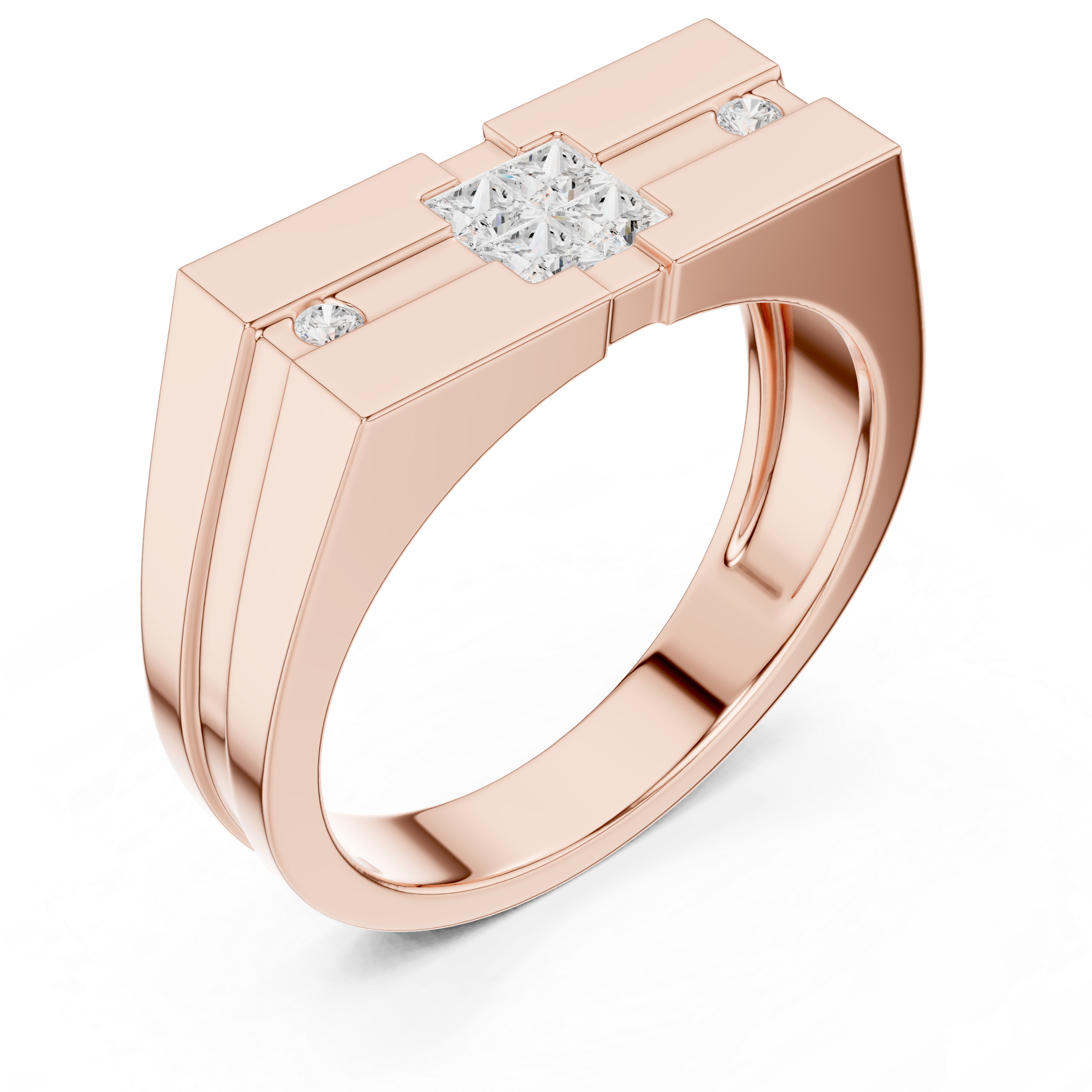 Geometric Princess Diamond Men's Signet Ring