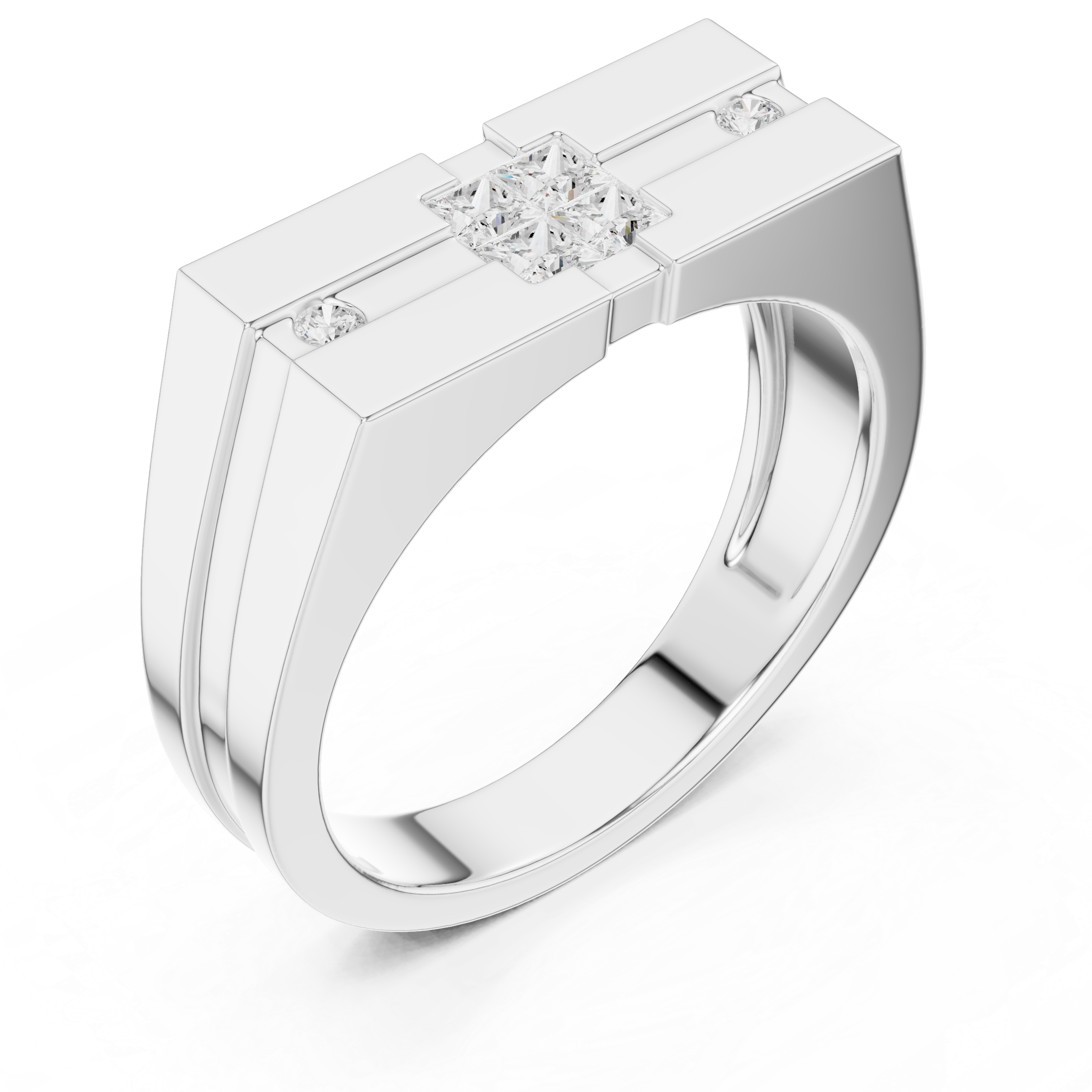 Geometric Princess Diamond Men's Signet Ring