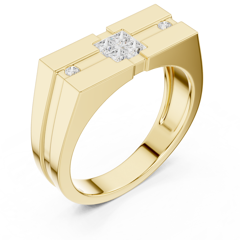Geometric Princess Diamond Men's Signet Ring