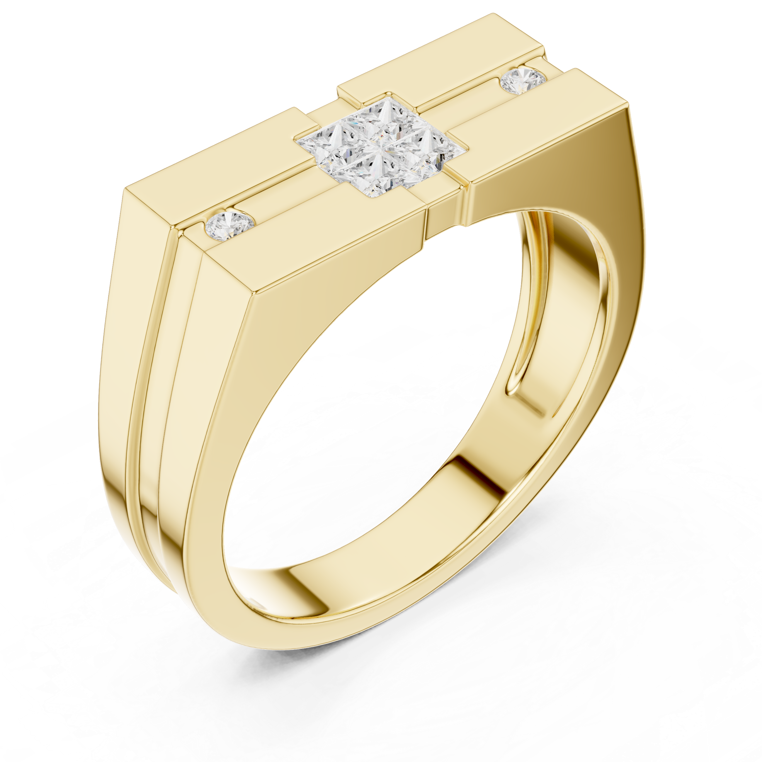 Geometric Princess Diamond Men's Signet Ring
