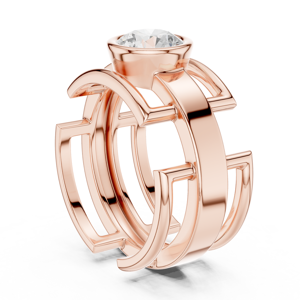 1.00 CT Bezel Set Diamond Men's Architectural Ring