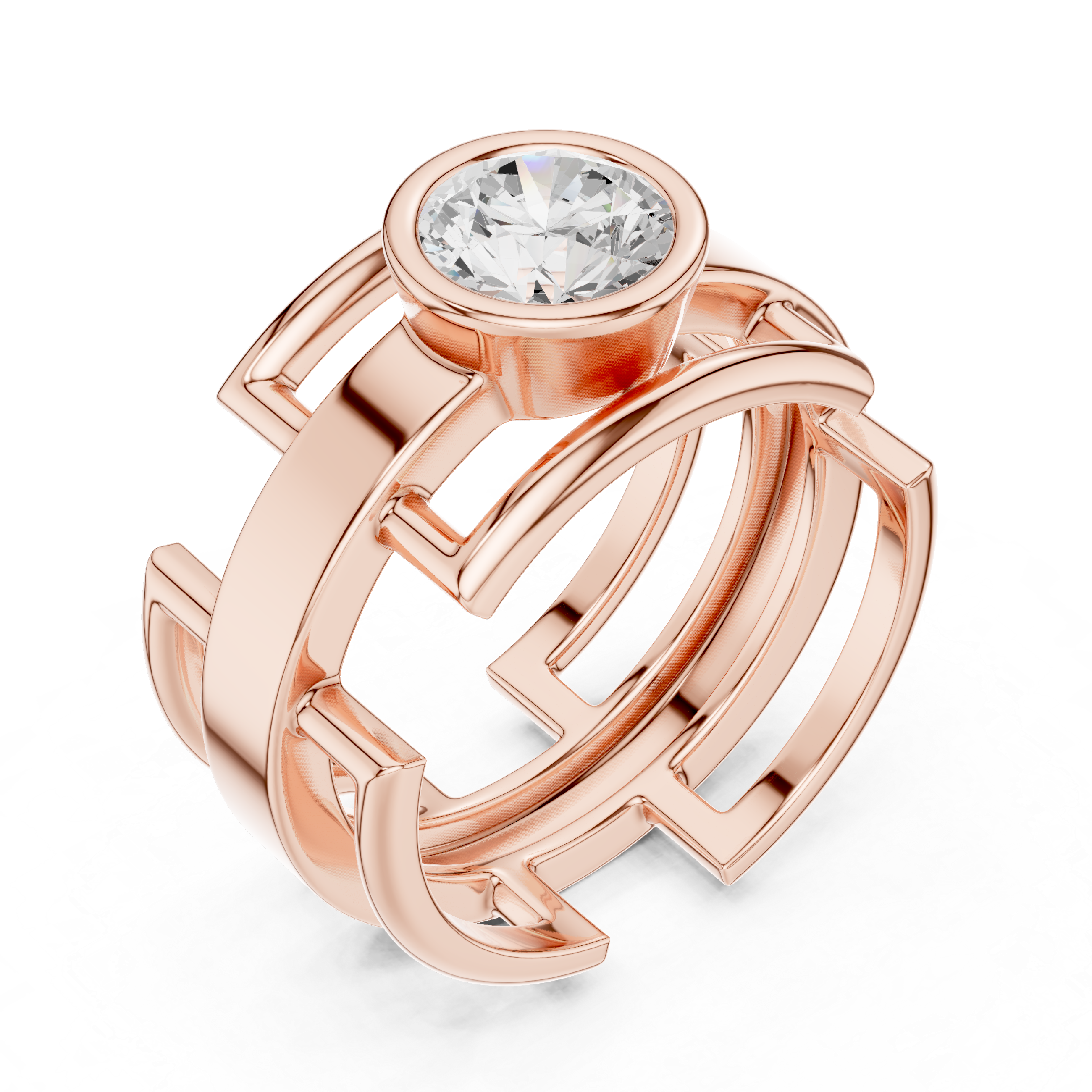 1.00 CT Bezel Set Diamond Men's Architectural Ring