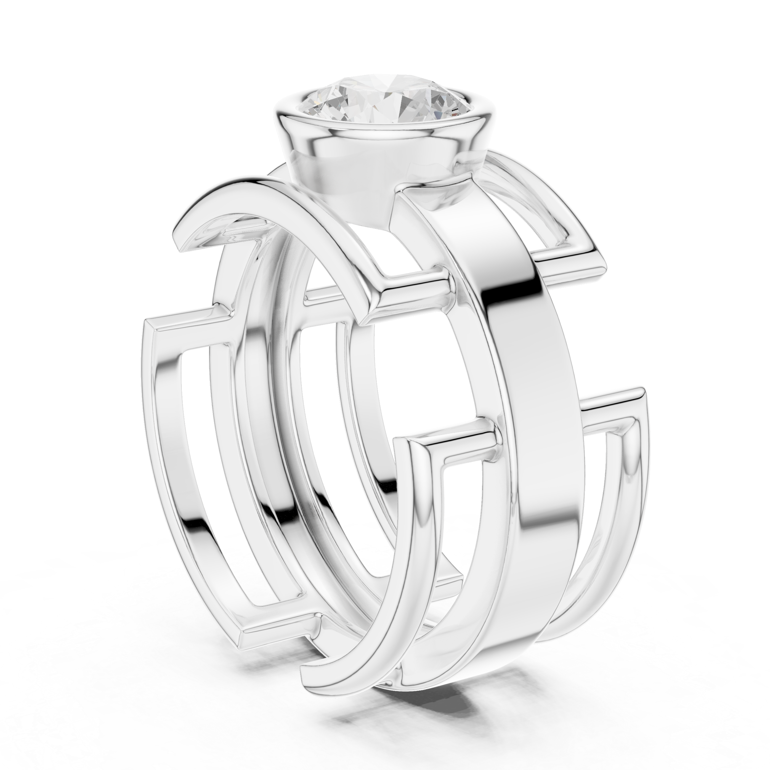 1.00 CT Bezel Set Diamond Men's Architectural Ring
