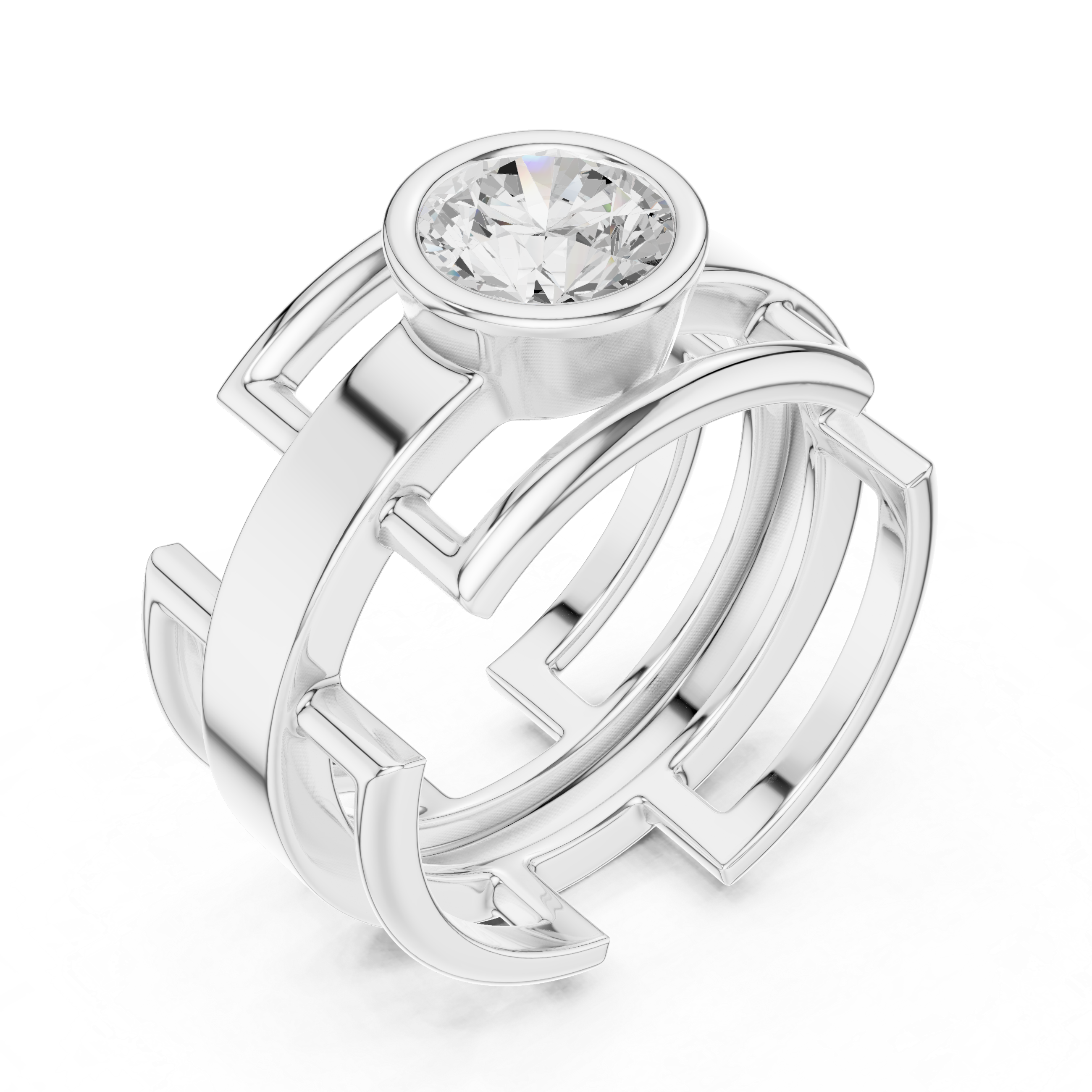 1.00 CT Bezel Set Diamond Men's Architectural Ring