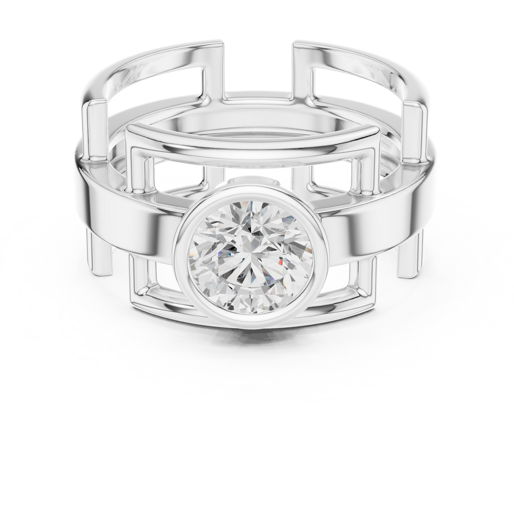 1.00 CT Bezel Set Diamond Men's Architectural Ring