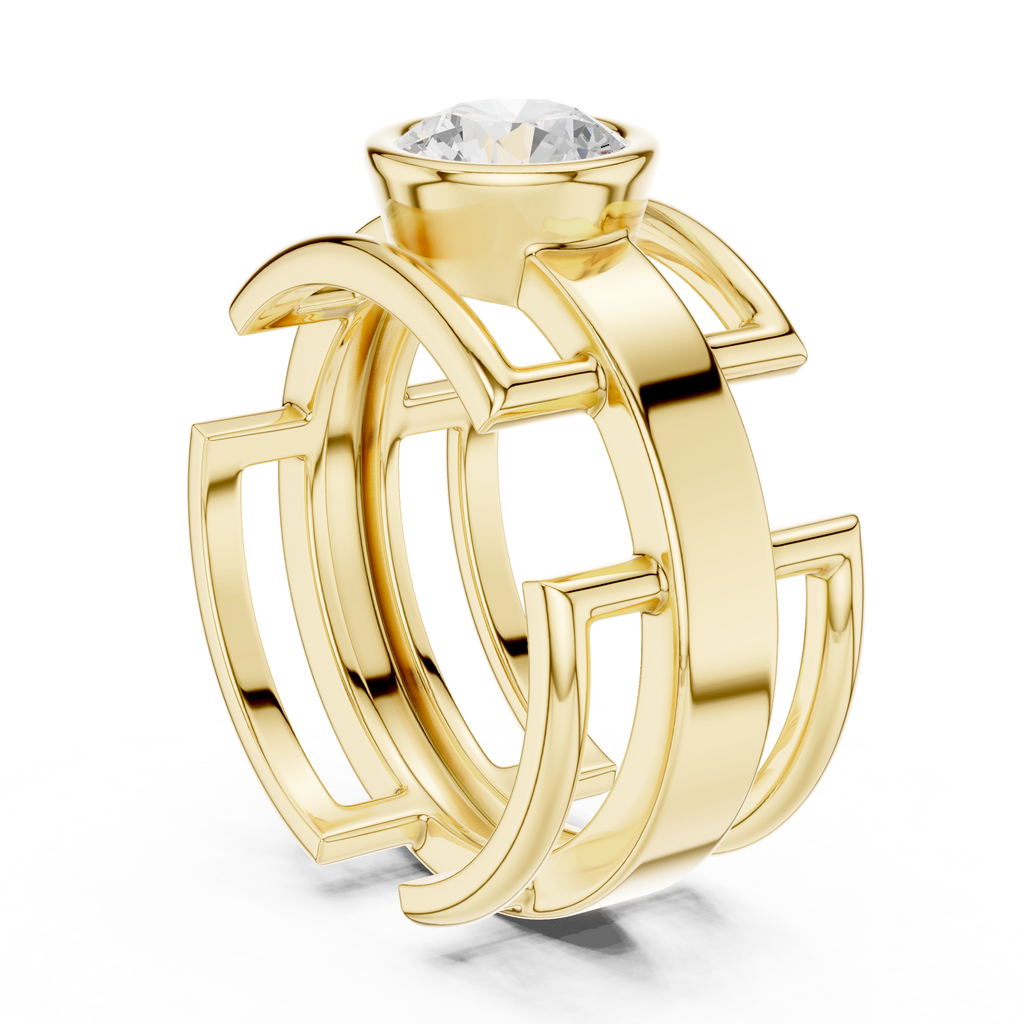 1.00 CT Bezel Set Diamond Men's Architectural Ring
