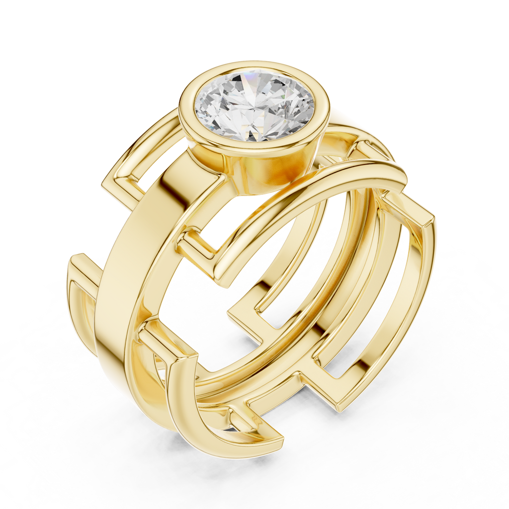 1.00 CT Bezel Set Diamond Men's Architectural Ring