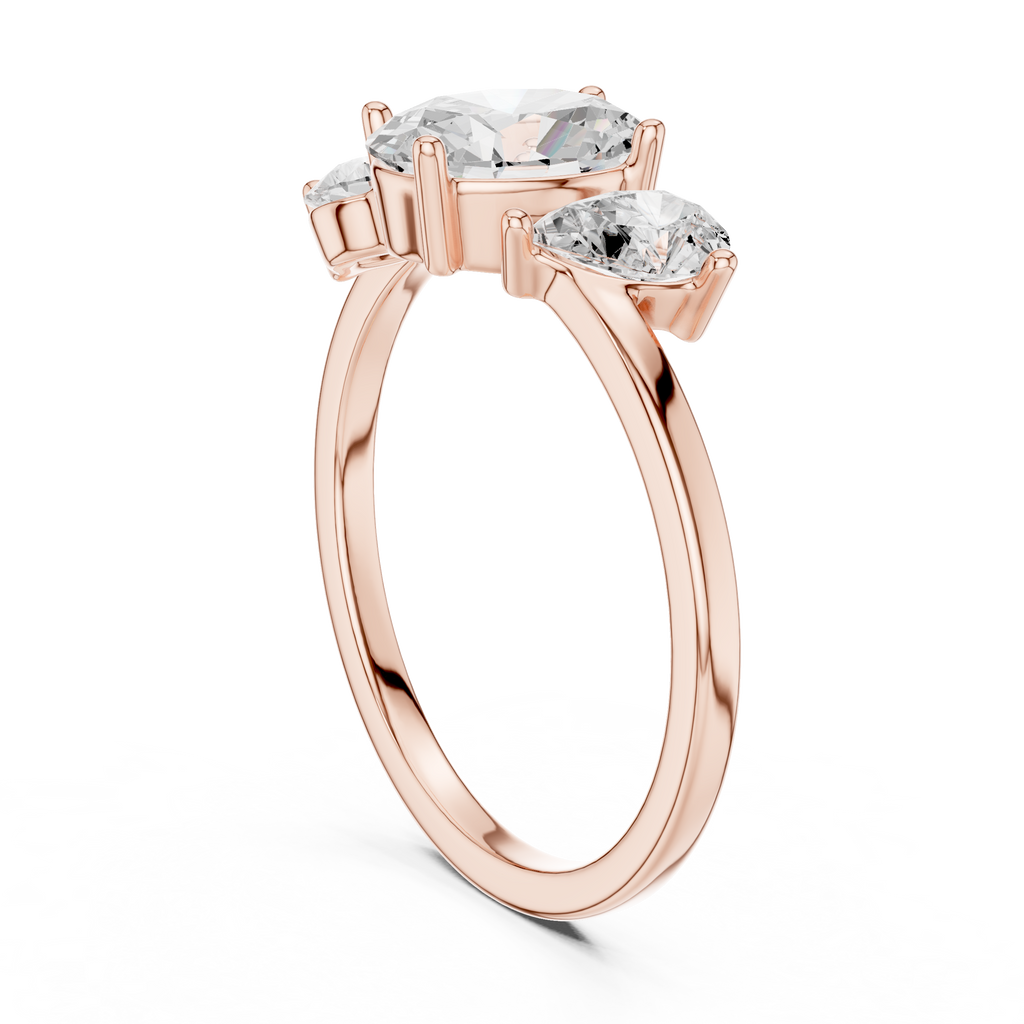 Oval & Pear Three Stone Diamond Engagement Ring