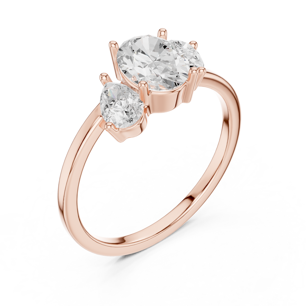 Oval & Pear Three Stone Diamond Engagement Ring