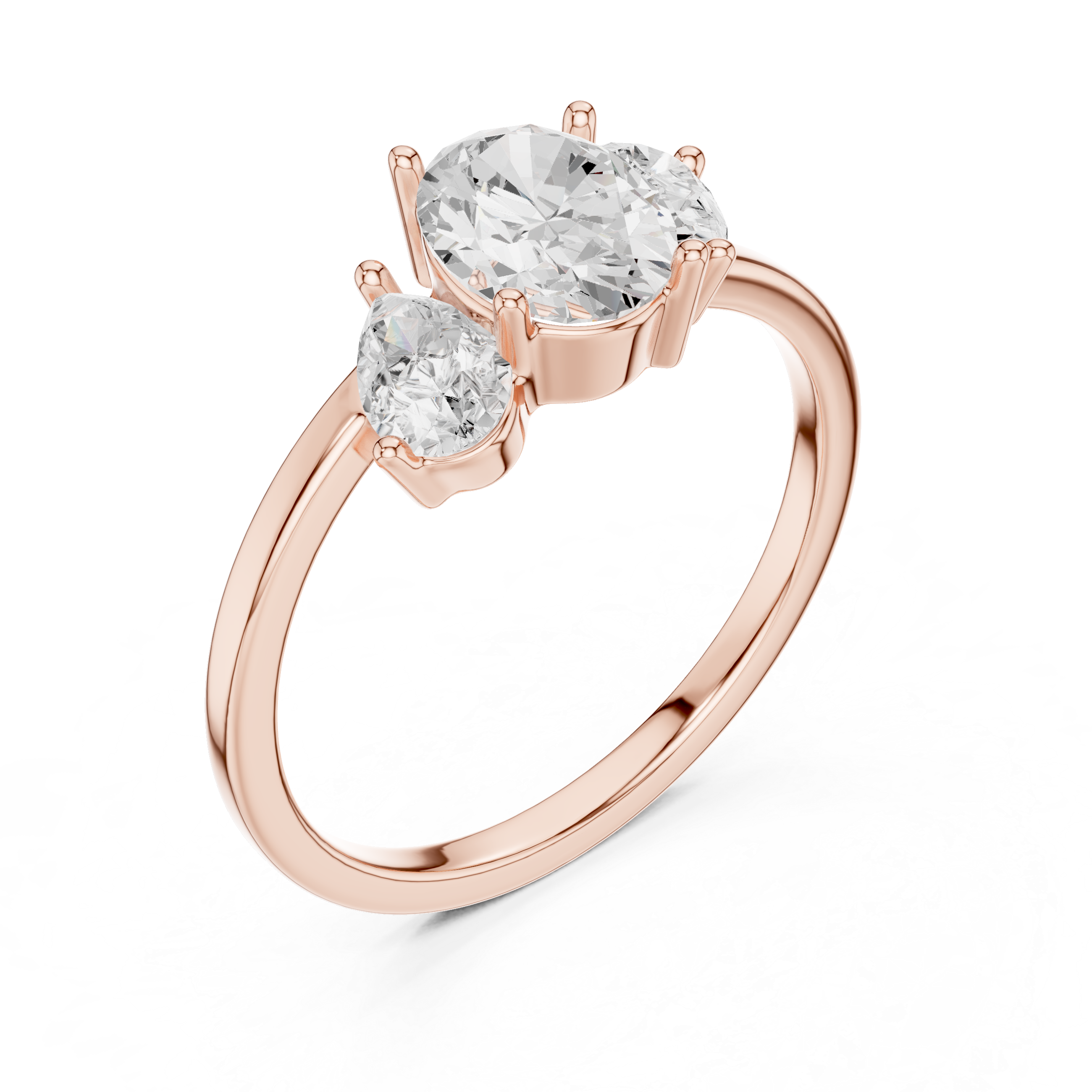 Oval & Pear Three Stone Diamond Engagement Ring